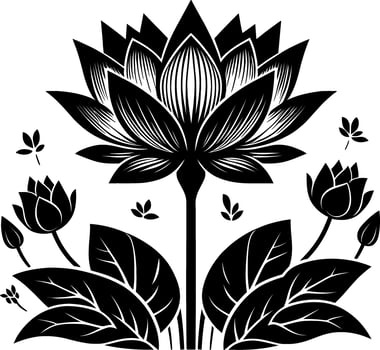 A black and white drawing of a lotus flower vector