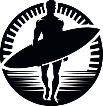 surfer stands with his surfboard black illustration on a white background vector