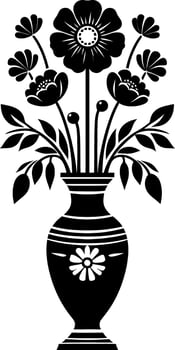 Black and white illustration of a vase with flowers vector