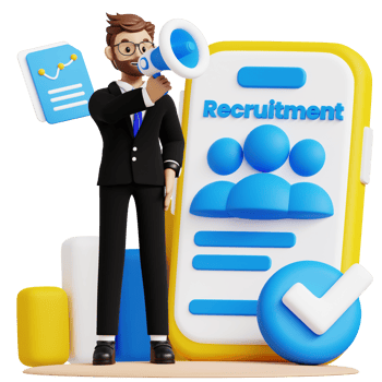 Businessman with megaphone recruitment 3d character illustration for uiux, web, app, infographic, etc png