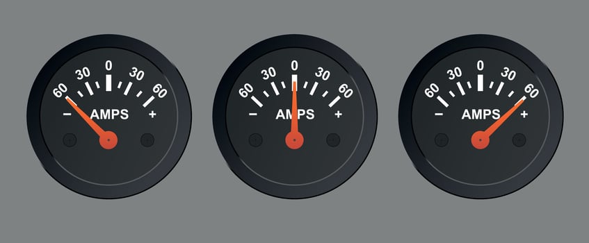 Illustration of a car ammeter with different arrow positions. Black car sensor with red arrow vector