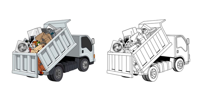 Illustration of Pickup Truck Loaded Household Junk Side View Cartoon vector