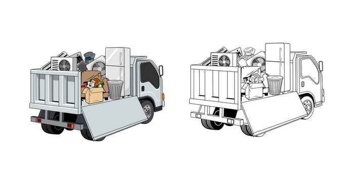 Pickup Truck Loaded Household Junk Side View Cartoon vector