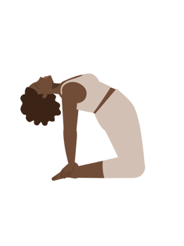 Brown body positive woman doing camel yoga pose png