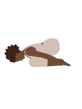 Brown body positive woman doing balasana yoga pose png