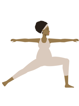 Brown pregnant woman doing yoga warrior II pose png