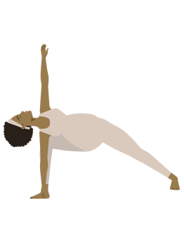 Brown pregnant woman doing extended side angle yoga pose png