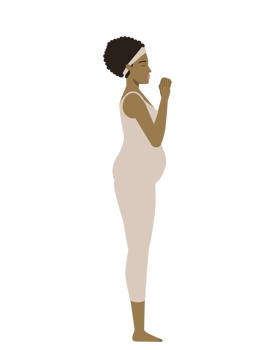 Brown pregnant woman doing initial salute yoga pose png