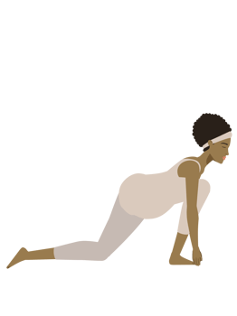 Brown pregnant woman doing ashwa yoga pose png