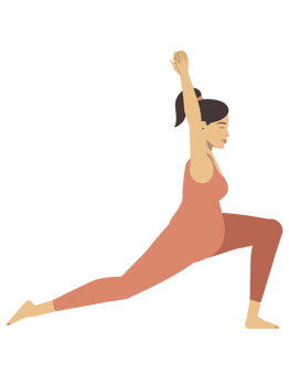 White pregnant woman doing warrior I yoga pose png