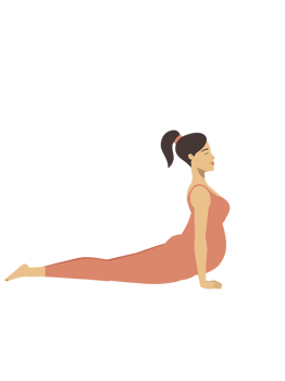 White pregnant woman doing cobra yoga pose png