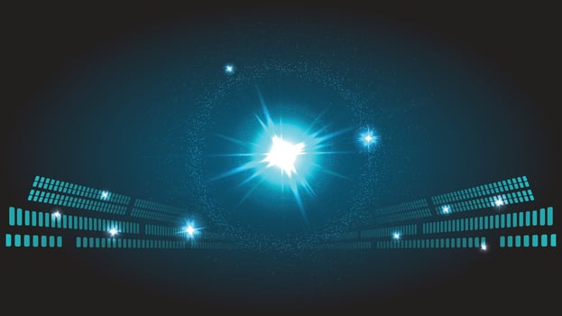 A captivating abstract image symbolizing innovation and technological advancement, featuring a vibrant blue light emanating from a central point vector