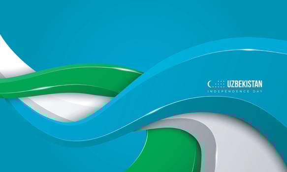 Blue background design with green, blue, and white in 3d shape style. Good template for uzbekistan national day campaign vector
