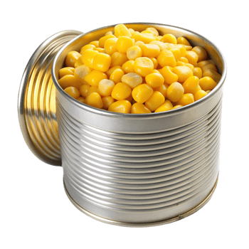 Canned corn in tin can isolated on transparent background png