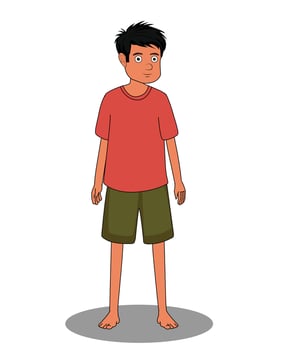 Indian village poor boy catoon character design for 2d animation vector