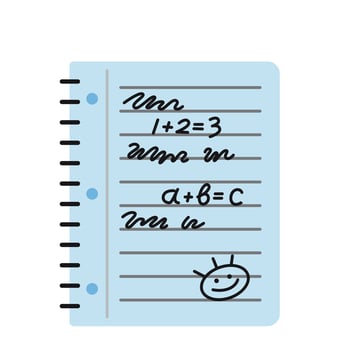 A cute school notepad with notes, drawings and scribbles. Trendy modern illustration isolated on white background, hand drawn, flat design vector