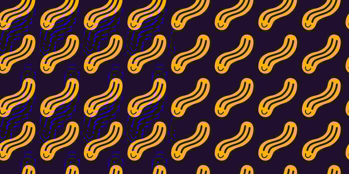 Seamless pattern with Distorted wavy smiley, melt yellow smile stretched into a wave, cartoon style. Trendy modern illustration on a dark background vector