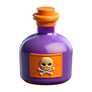Glass bottle of deadly poison 3d rendered illustration. Halloween concept design element png