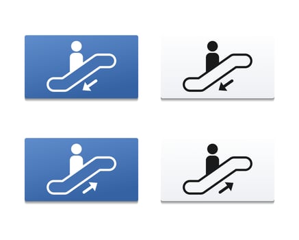 Set of escalator sign. Up and down vector