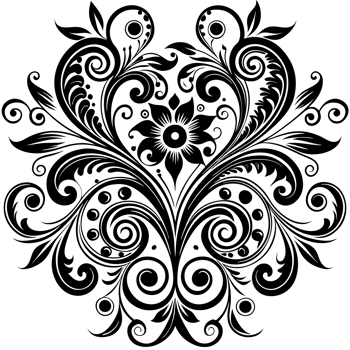 A black and white drawing of a floral design cutouts png