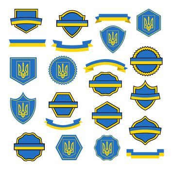 Ukrainian trident coat of arms emblem set flags for love Ukraine peace vector