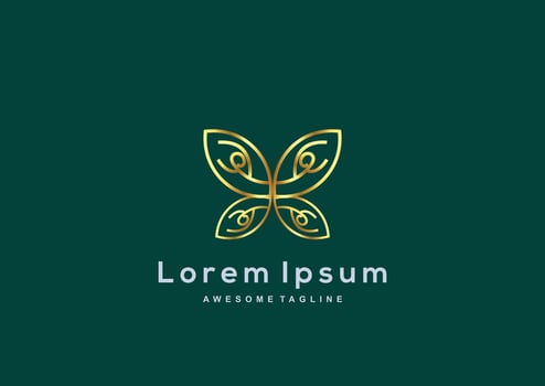 Luxury Butterfly gold color logo template vector