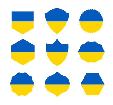 Ukrainian trident coat of arms emblem set flags for love Ukraine peace vector