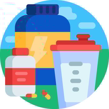A bottle of vitamins and a shaker cup vector