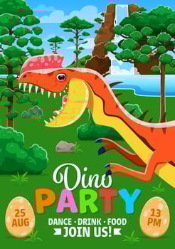 Kids party flyer with prehistoric cartoon dinosaur vector