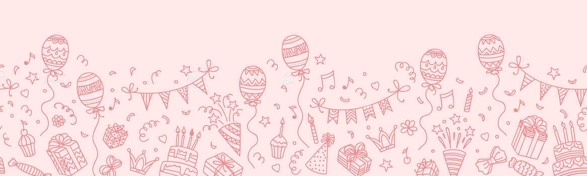 Birthday party background, line gifts and balloons vector