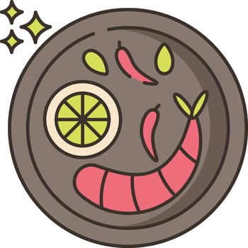 A plate with a bowl of food and a slice of lime vector