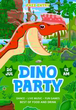 Kids dino party flyer with prehistoric dinosaur vector