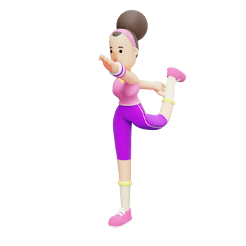 Animated Yoga Girl. Cartoon Character Performing Leg Stretch. 3D Pack png