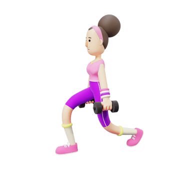 3D Cartoon Yoga Enthusiast. Cartoon Character Doing Lunges with Dumbbells. Girl Pack png