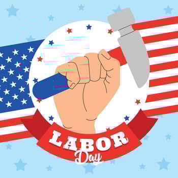Labor Day graphic with fist holding hammer and flag vector