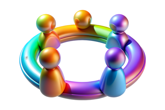 A group of people sitting in a circle with a rainbow colored ring png