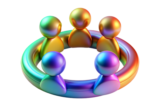 A group of people in a circle with rainbow colored people png