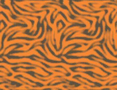 Bengal tiger fur, dot stylish texture. Digital stripe skin, halftone pattern, animal print. Black and orange seamless background vector