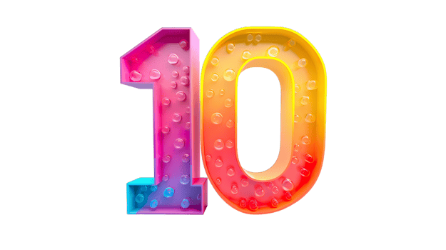 10 colorful numbers on transparent background png