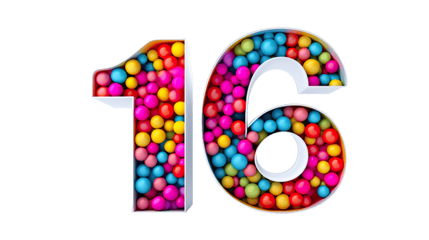 3d 16 colorful numbers on transparent background png