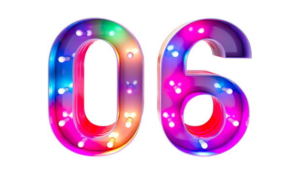 3d 06 colorful numbers on transparent background png