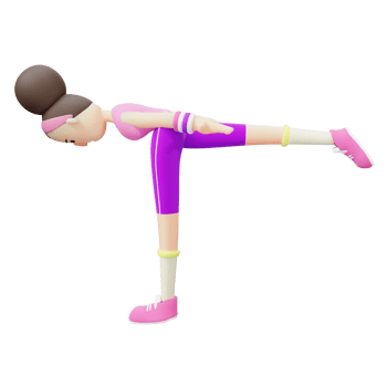 3D Character Yoga Moves. Cartoon Character Performing Yoga Warrior III Pose. Illustrated Girl png