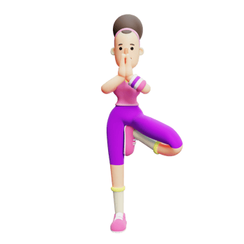 Yoga Cartoon Style. Cartoon Character Performing Tree Pose in Yoga. 3D Girl Illustration png