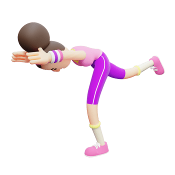 3D Yoga Pack. Cartoon Character Performing Warrior III Pose in Yoga. Cartoon Girl Flexibility png