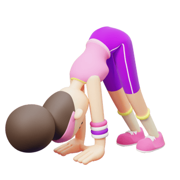 Yoga Animated Girl. Cartoon Character Performing Yoga Downward Dog Pose. 3D Character Pack png