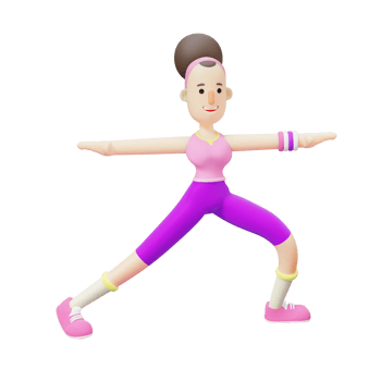 Girl Yoga Pose. Cartoon Character Performing Warrior II Pose in Yoga. 3D Cartoon Pack png
