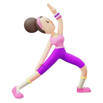 Cartoon Yoga Practitioner. Cartoon Character Performing Yoga Reverse Warrior Pose. 3D Girl png
