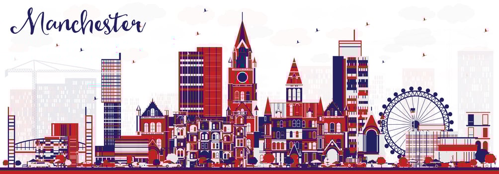 Abstract Manchester city skyline with Color Buildings. Business Travel and Tourism Concept with Modern Architecture. Cityscape with landmarks. vector