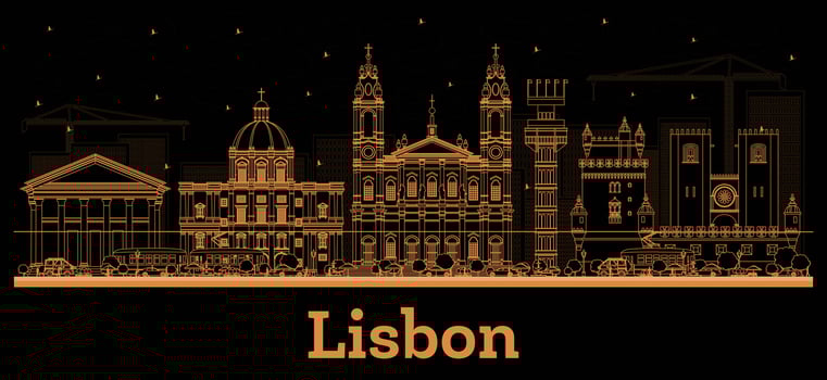 Outline Lisbon Portugal City Skyline with orange Buildings. Business Travel and Tourism Concept with Historic Architecture. Lisbon Cityscape with Landmarks. vector