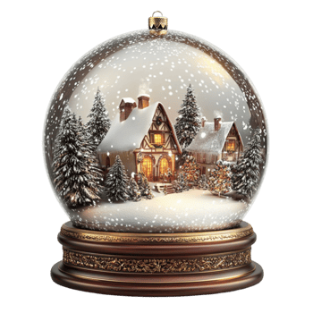 Winter Snow Globe with Cozy House Inside on Transparent Background. png